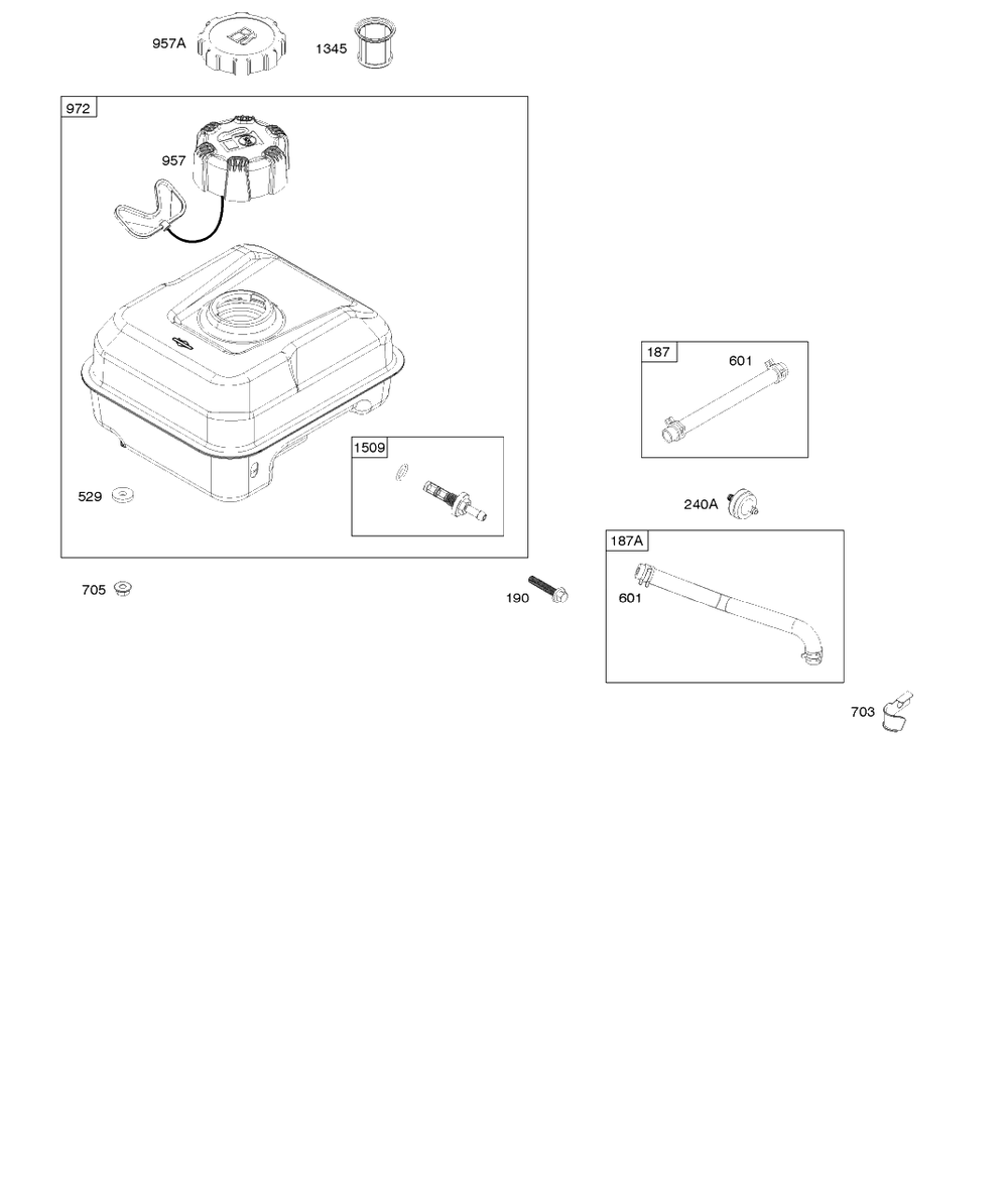 Fuel Supply Diagram and Parts List for 83132-0019-F1  Briggs and Stratton Engine